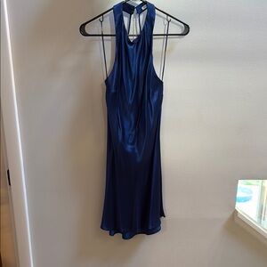 Elegant Blue Satin Halter Dress